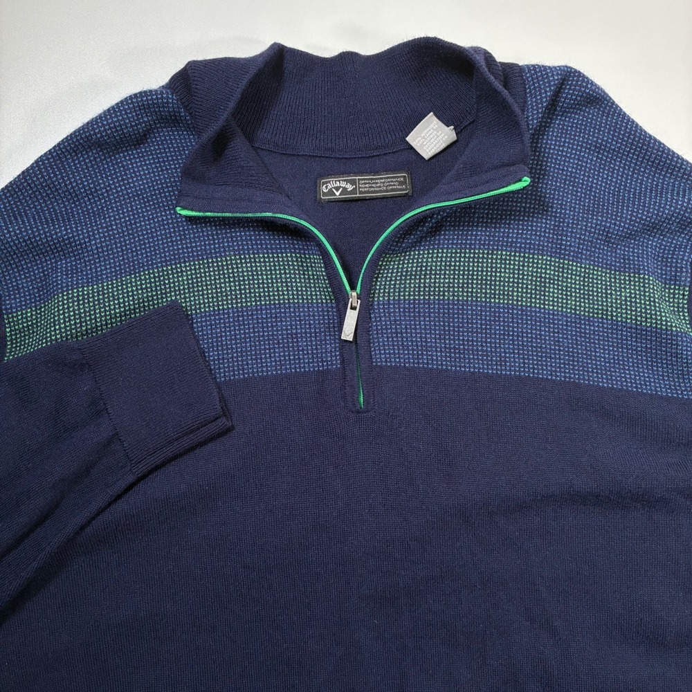 Callaway Merino Wool Blend Sweater XLT Tall Blue Quarter Zip Striped GOlf